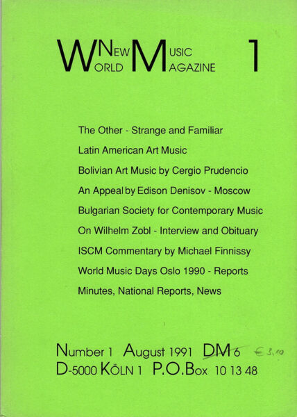 The cover for World New Music Magazine, Issue #1 (1991)