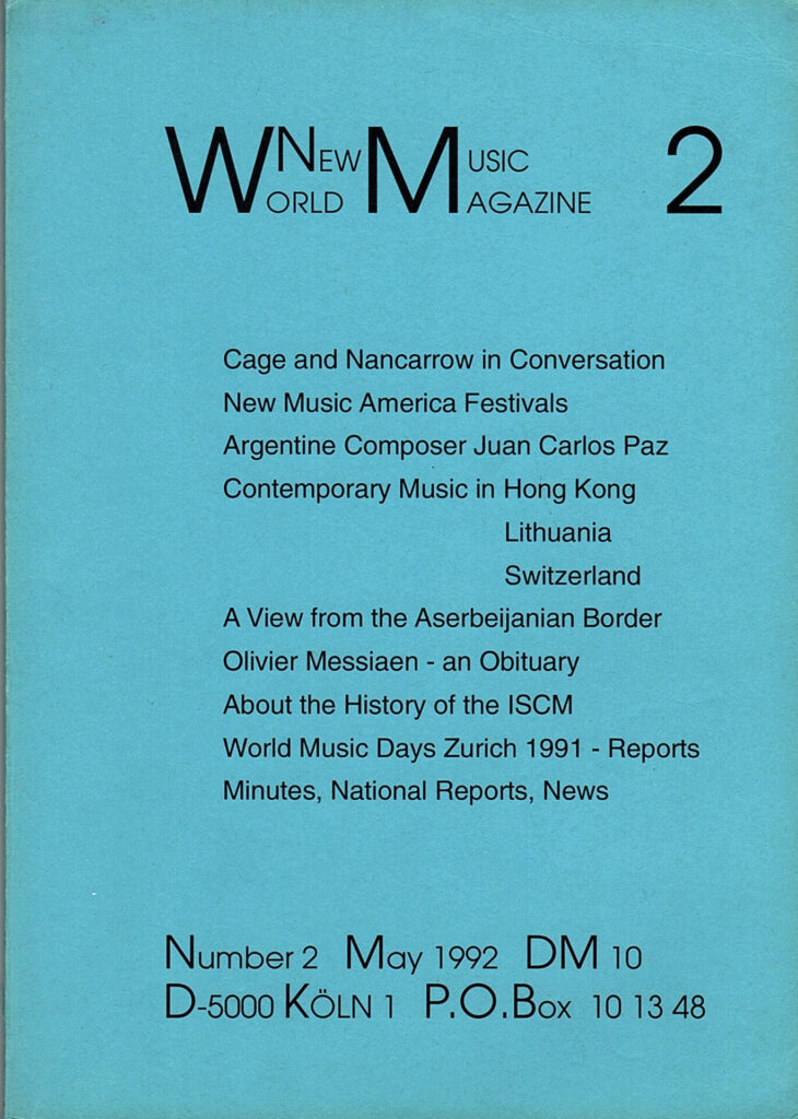 The cover for World New Music Magazine, Issue #2 (1992)