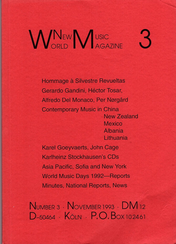 The cover for World New Music Magazine, Issue #3 (1993)
