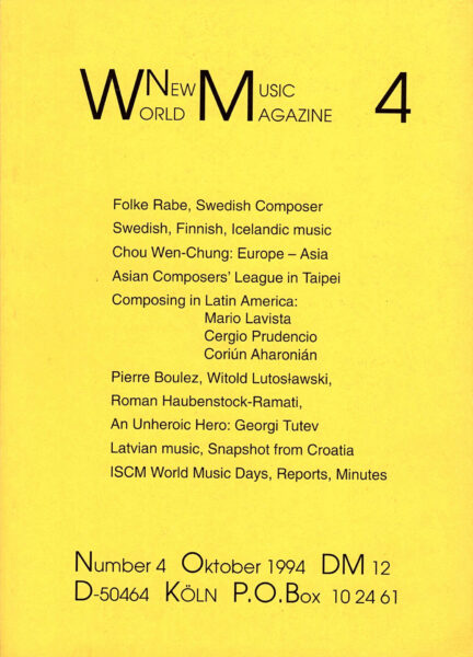 The cover for World New Music Magazine, Issue #4 (1994)
