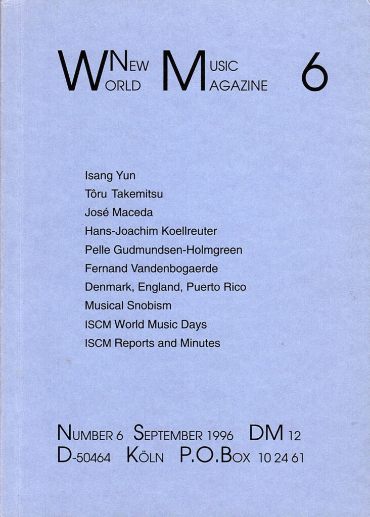 The cover for World New Music Magazine, Issue #6 (1996)