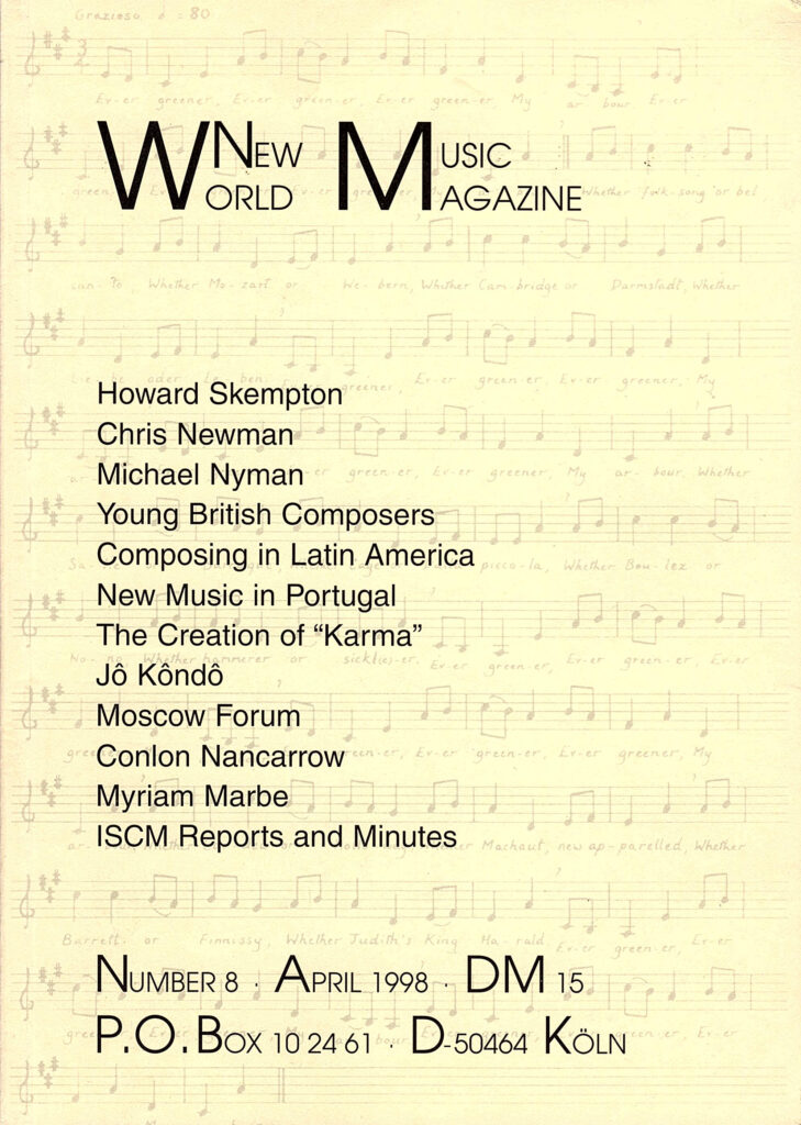 The cover for World New Music Magazine, Issue #8 (1998)