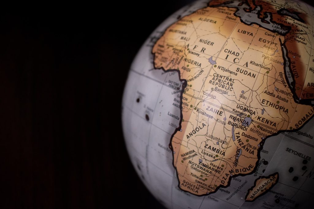 Globe turned toward Africa