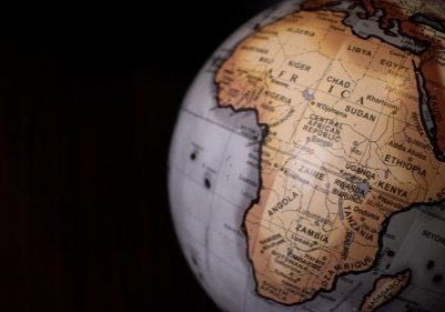 Globe turned toward Africa
